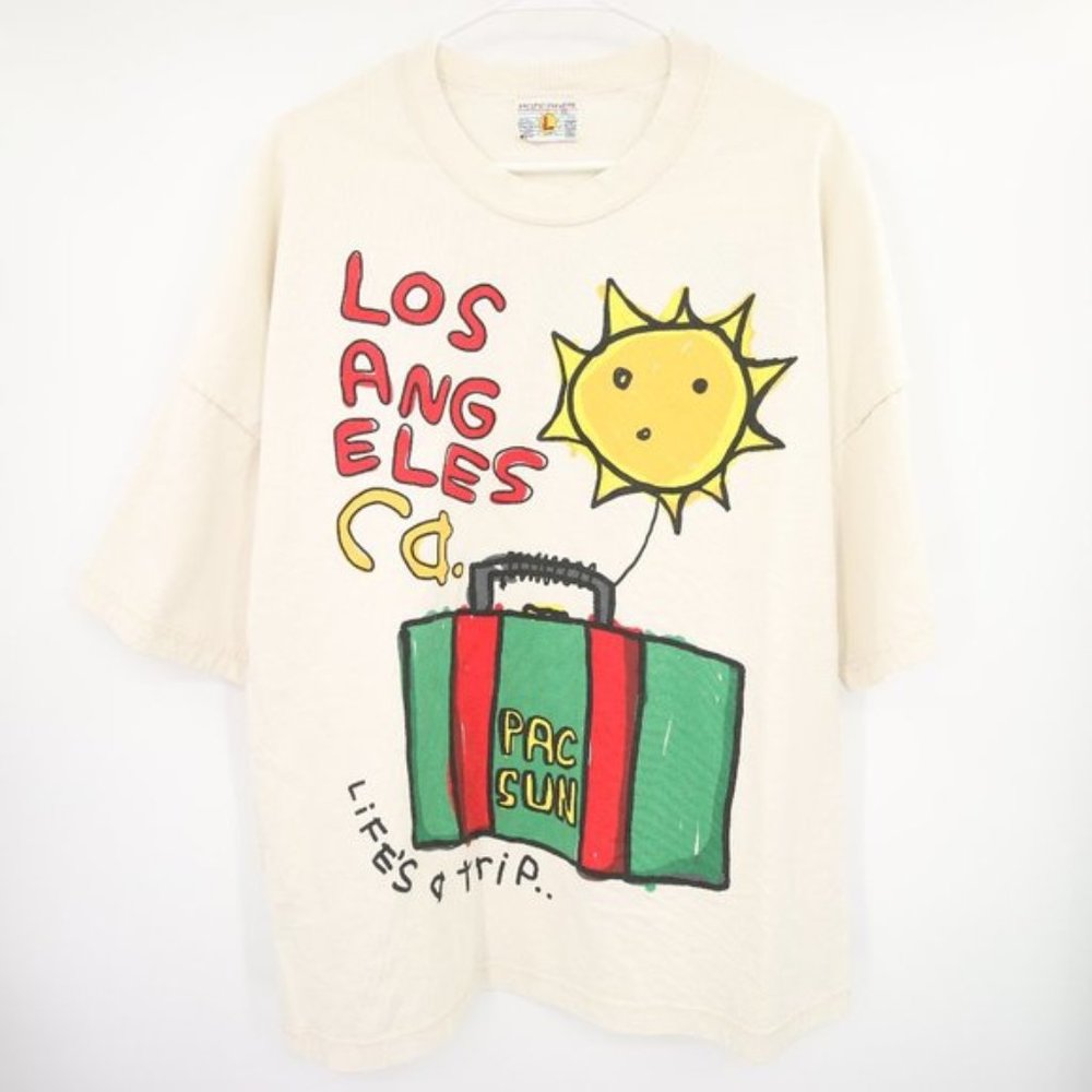 Pacific B2SS Sunwear Cream Beige Graphic T-Shirt Size Large Secure the Bag